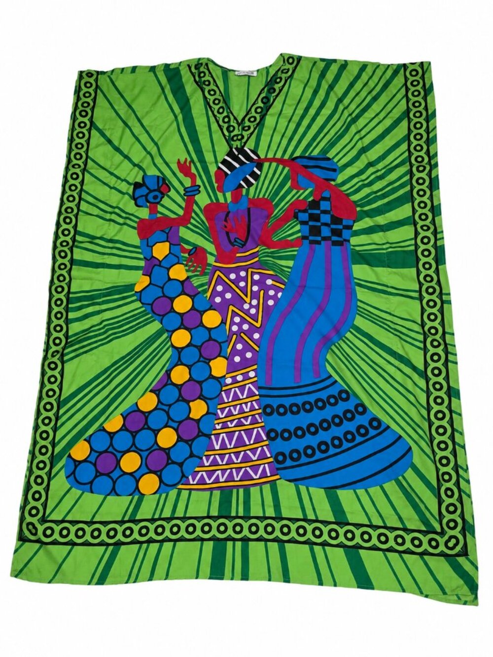Elegance Green African Inspired Dashiki Kaftan Tunic Dress Tribal Print One Size